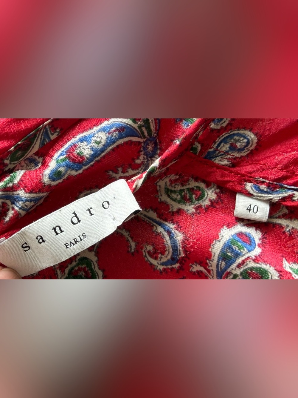 Sandro Tali Red Printed & Draped Satin-Jacquard Mini Dress, Size 40 - Picture 7 of 11